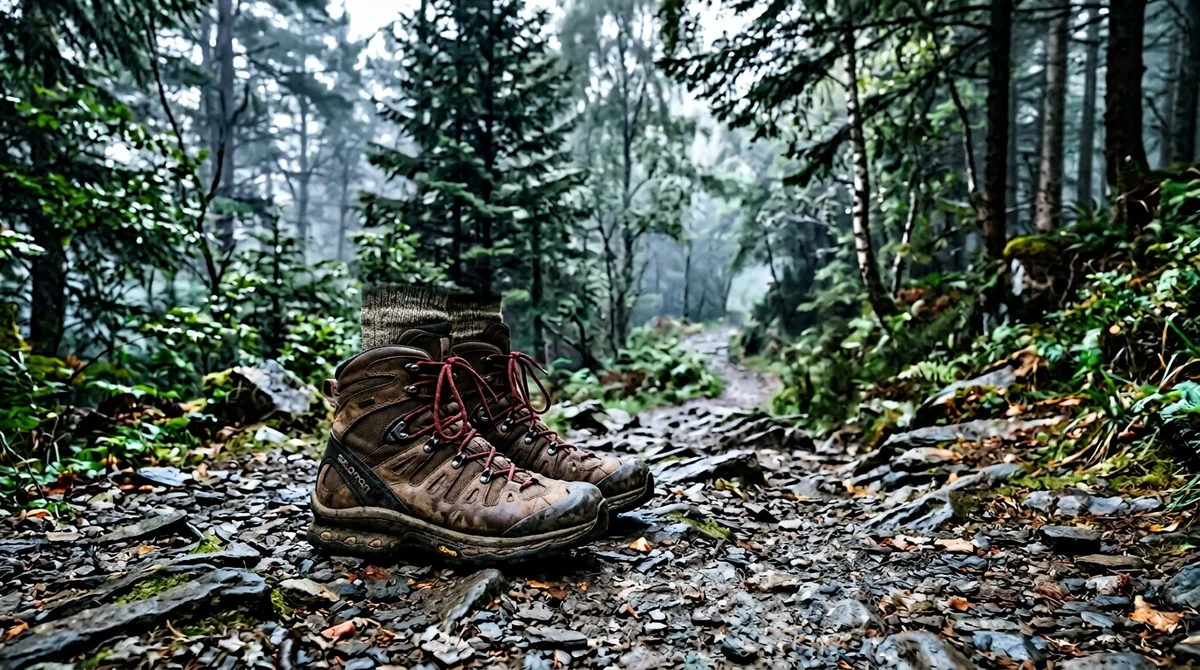 Hiking boots on a rocky nature trail